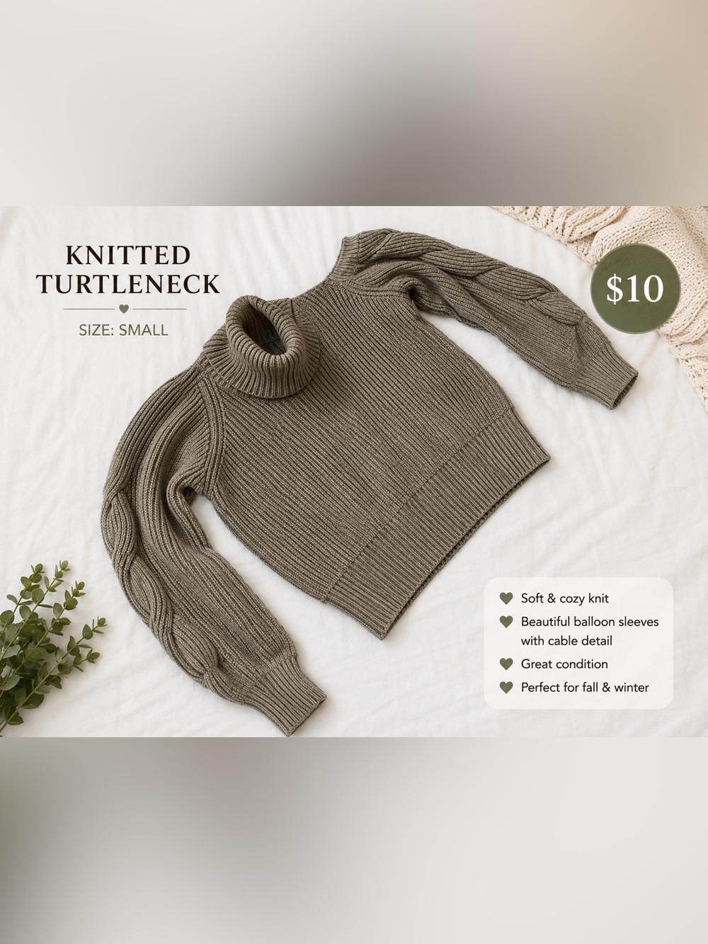 Turtleneck Ribbed Knit Sweater - Taupe